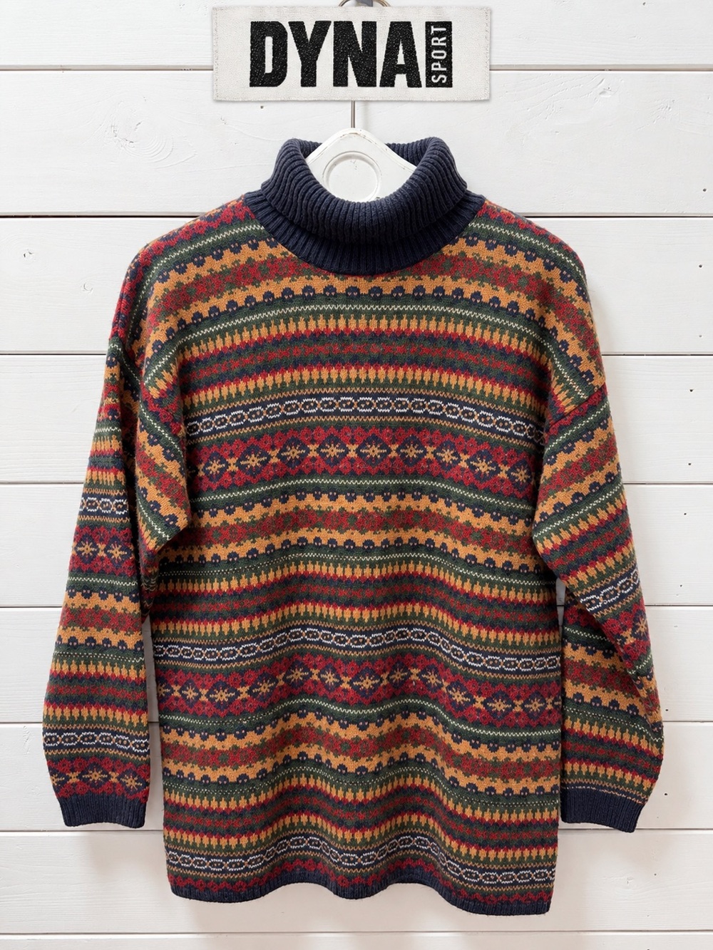 DYNA SPORT Vintage Fair Isle Wool Blend Turtleneck Sweater – Size M – Made in Ca